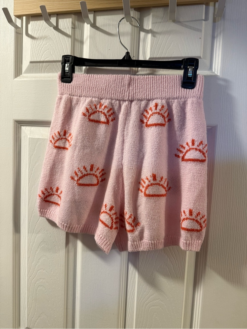 moon & madison Pink Knit Shorts with Orange Sun Design